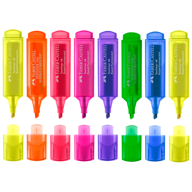Faber-Castell Textliner 46 Superfluorescent Lot de 8 Marqueurs Fluorescents - Pointe Biseautée - Trait entre 1mm et 5mm - Encre à Base d'Eau - Couleurs Assorties