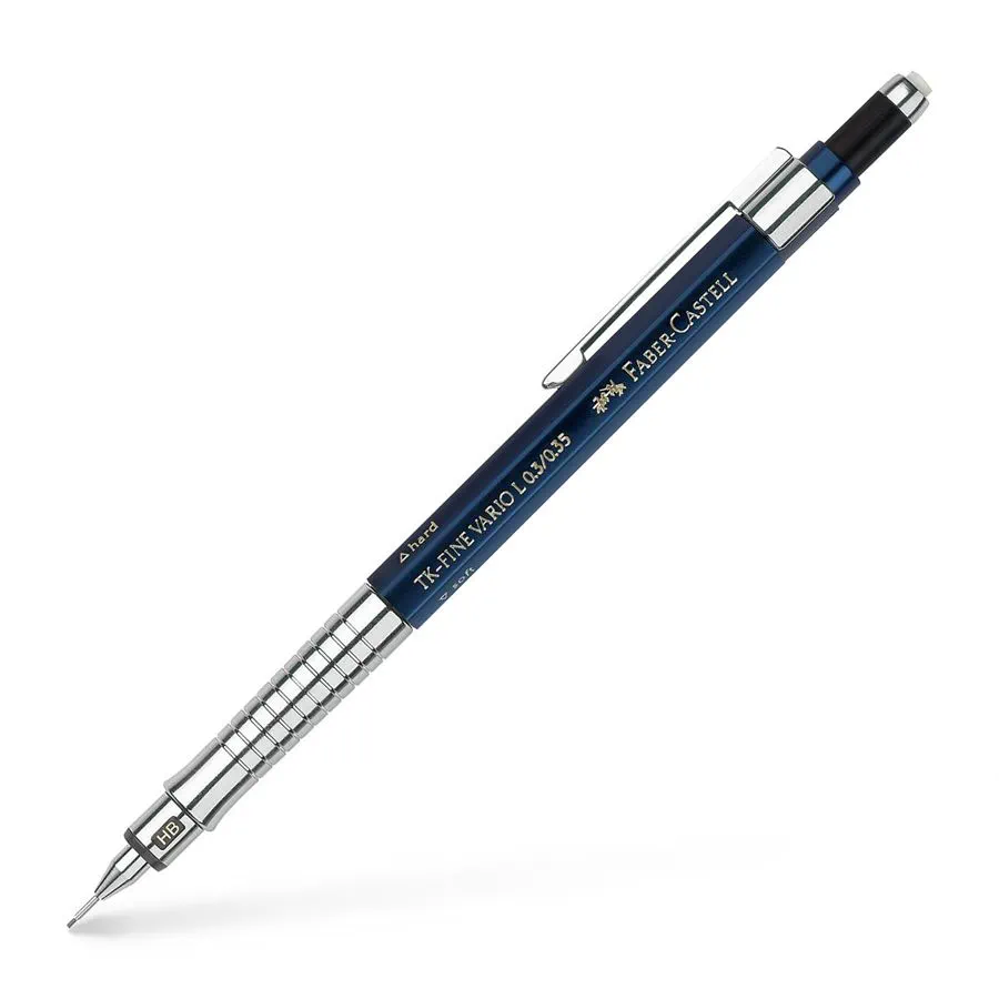 Faber-Castell TK-Fine Vario L Porte-mine HB 0,3 mm - Avec Gomme - Clip Métallique - Couleur Bleu