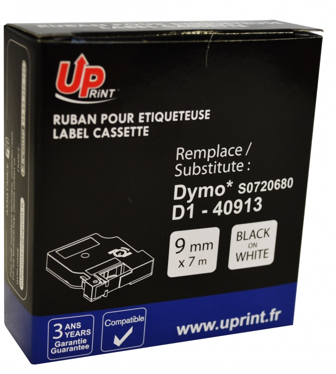 Ruban compatible Dymo D1 noir sur blanc 9 mm