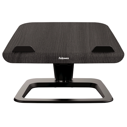 Fellowes Hana Laptop Stand - Système de ressort à gaz - Inclinaison maximale de 95º - 4 ports USB - Base en aluminium et plate-forme en bois - Jusqu'à 29 pouces - Couleur noire