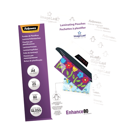 Fellowes Lot de 25 pochettes de plastification brillantes A4 - 80 microns - Haute qualité - Transparent