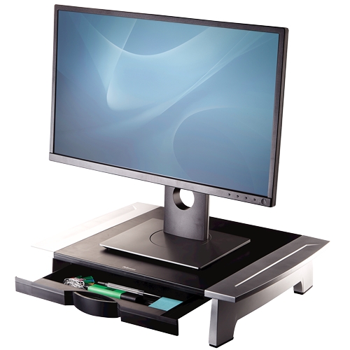 Fellowes Office Suites Support pour moniteur - 5 réglages de hauteur - Tiroir de rangement - Espace pour ordinateur portable - Poids maximum 36 kg