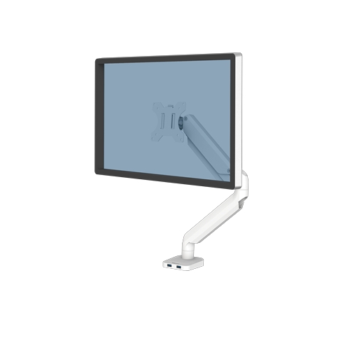 Fellowes Platinum Series Bras pour écran simple - Ressort à gaz réglable - 2 ports USB - Système de gestion des câbles - Couleur Blanc