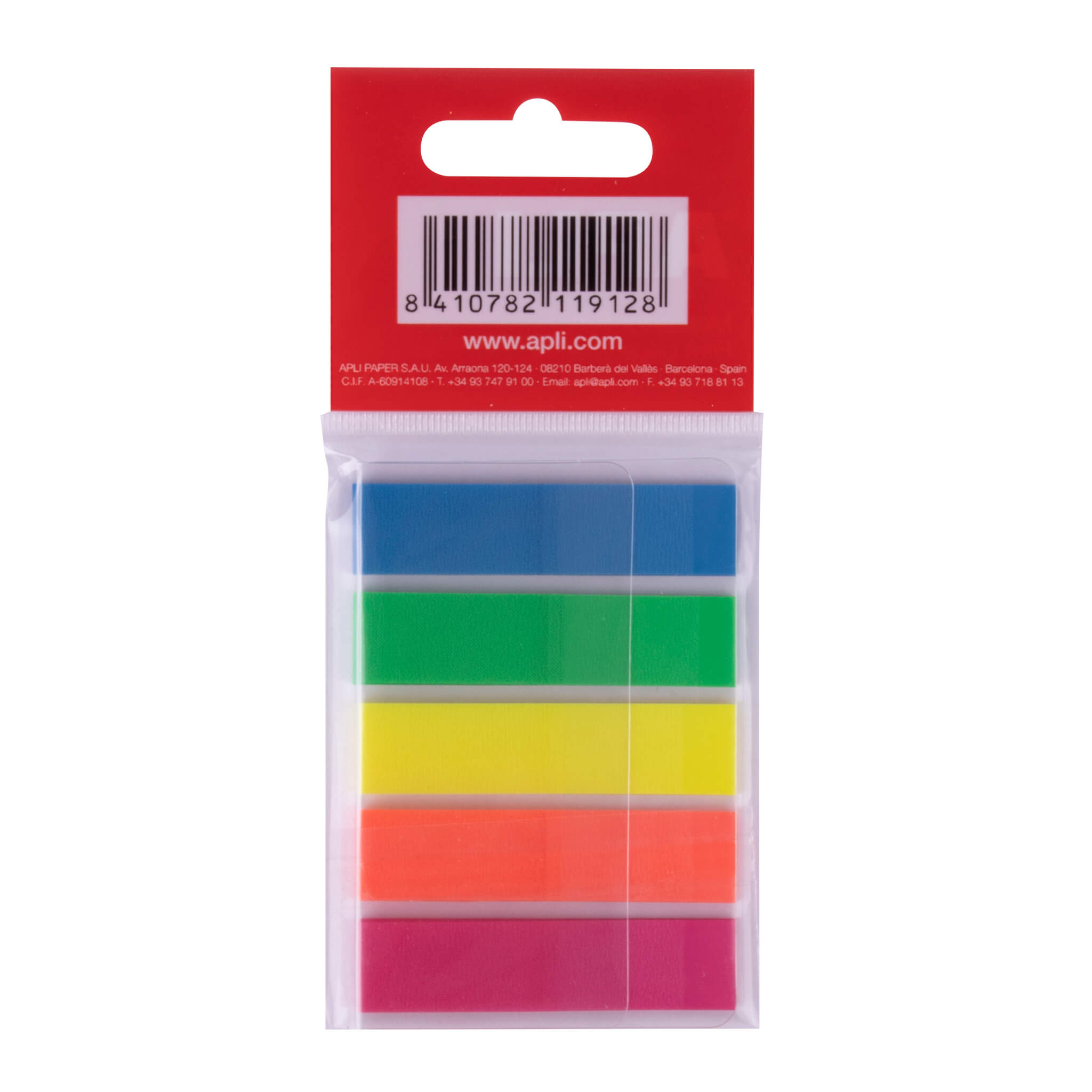 Film Index Adhésif Apli 45x12mm 5 Couleurs Fluorescentes - 25 Index par Couleur - Facile à Coller et Décoller - Idéal pour Marquer et Organiser - Format Pratique - Couleurs Assorties