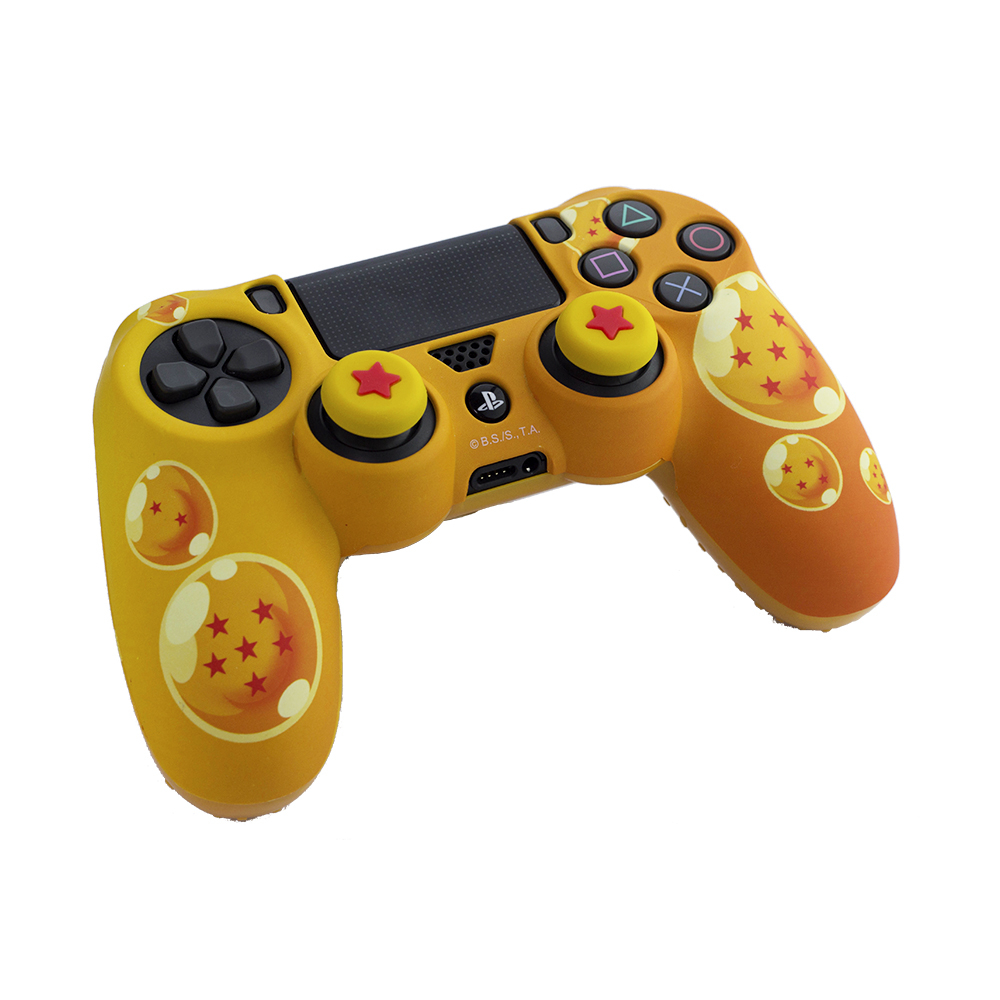 FR-TEC Combo Pack Dragon Ball Z PS4 Coque de Protection Rigide + Finger Grip Grips - Design Officiel Dragon Ball - Autocollant LED - Couleur Jaune