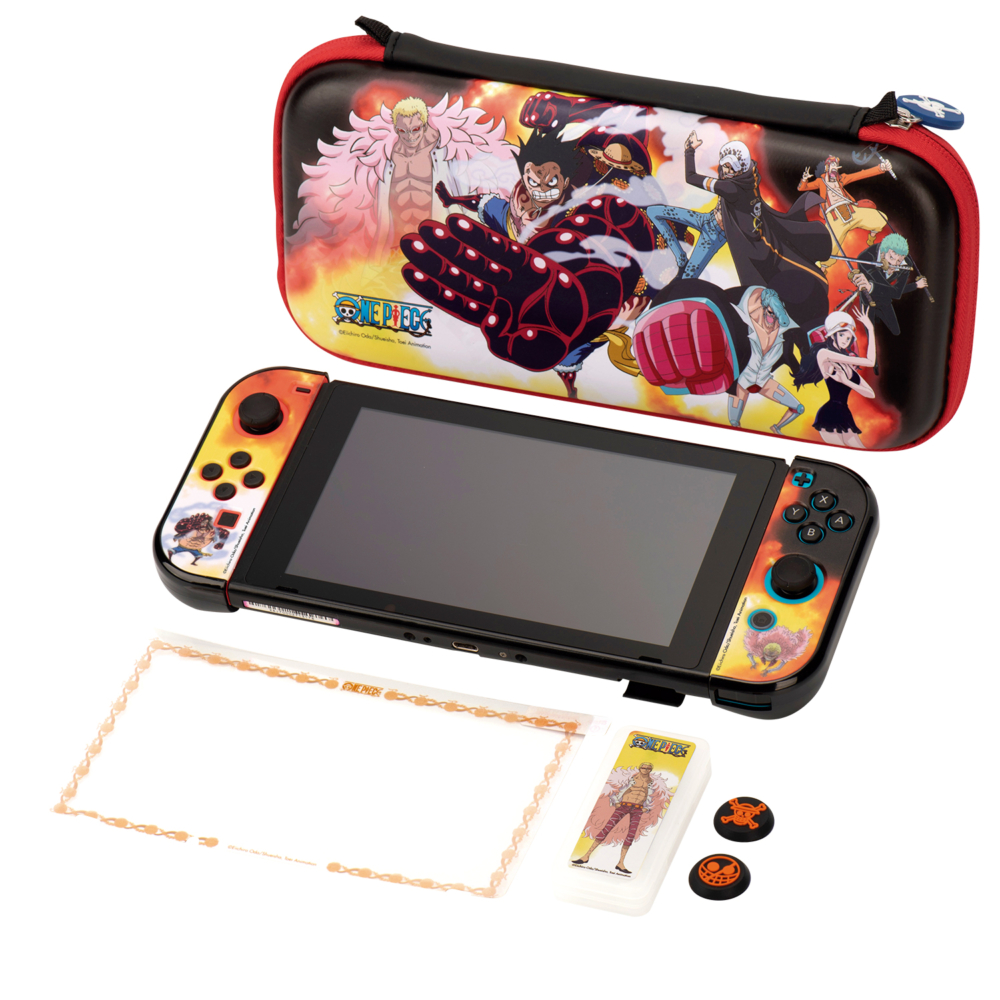 FR-TEC Coque avec Mousse pour Nintendo Switch One Piece Full Pack Dressrosa + Joycon Case + Poignées Antidérapantes + Protecteur d'écran + Étui de Jeux - Différentes Couleurs