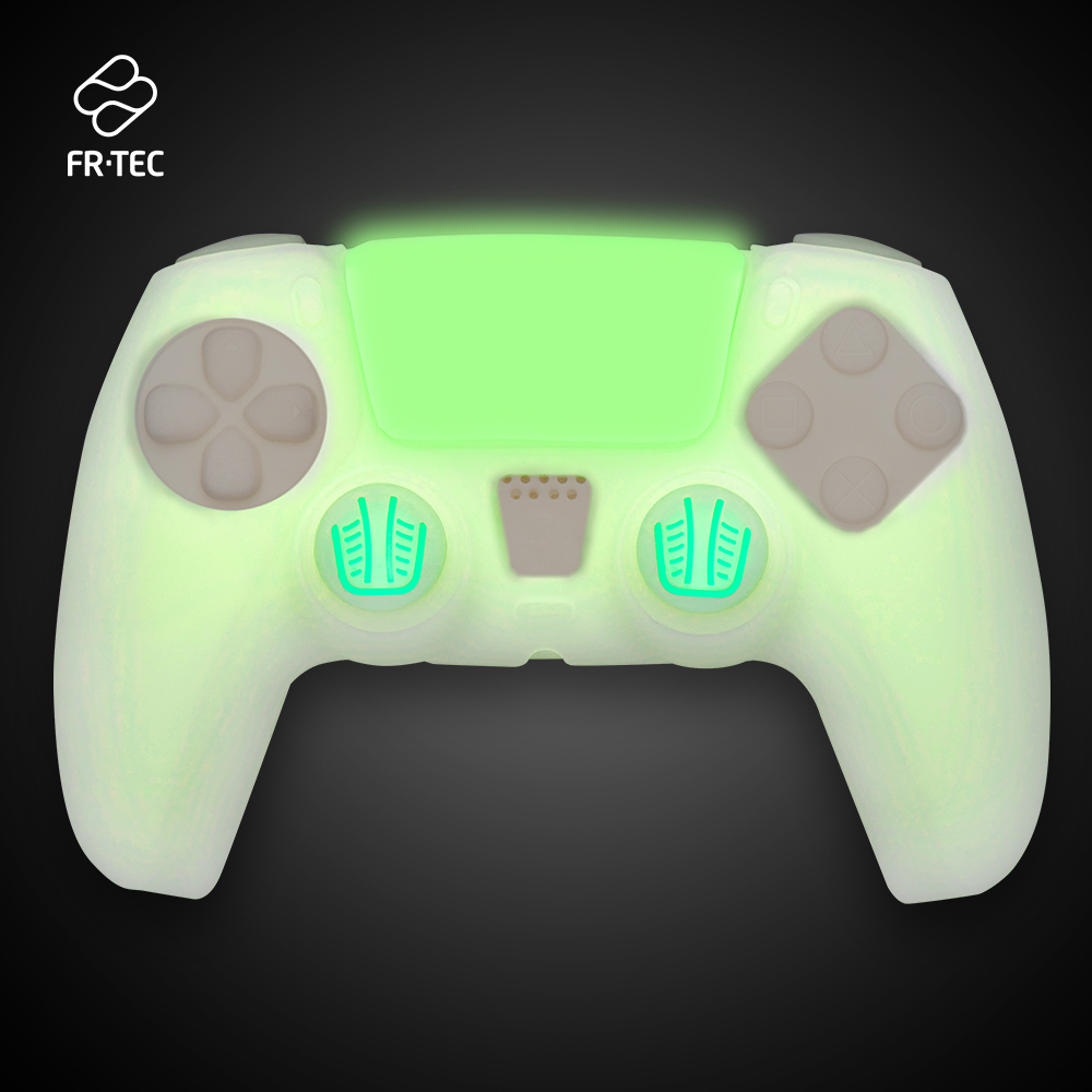 FR-TEC Coque en Silicone + Kit Personnalisé de Grips de Protection Glow in The Dark pour PS5 - Grips de Protection - Améliore l'adhérence - Autocollant pour Touchpad - Glow in the Dark - Couleur Vert