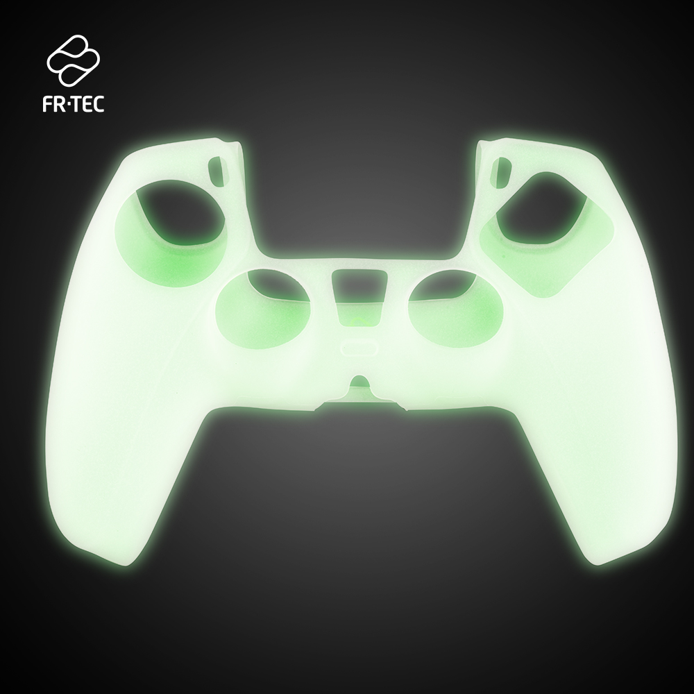 FR-TEC Coque en Silicone + Kit Personnalisé de Grips de Protection Glow in The Dark pour PS5 - Grips de Protection - Améliore l'adhérence - Autocollant pour Touchpad - Glow in the Dark - Couleur Vert