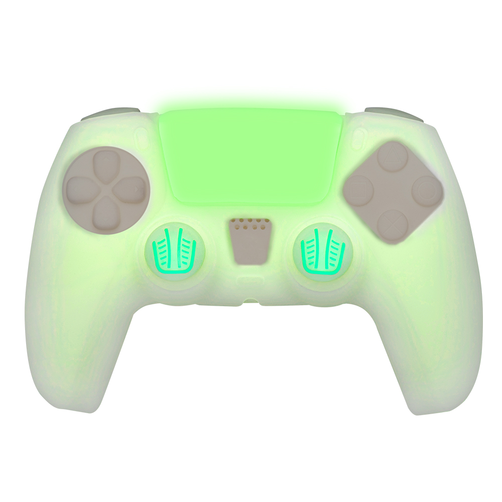 FR-TEC Coque en Silicone + Kit Personnalisé de Grips de Protection Glow in The Dark pour PS5 - Grips de Protection - Améliore l'adhérence - Autocollant pour Touchpad - Glow in the Dark - Couleur Vert