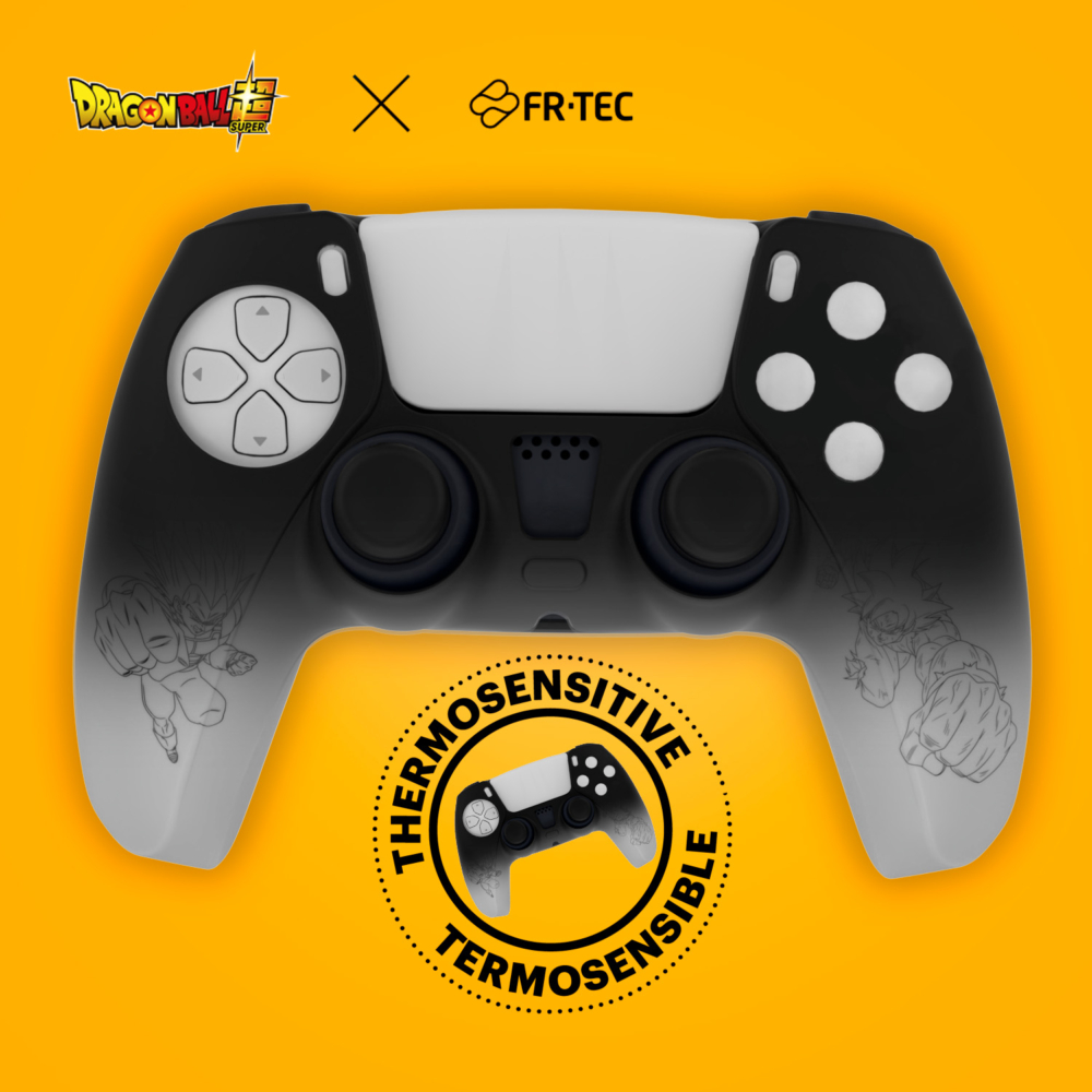 FR-TEC Coque et Grips en Silicone Dragon Ball Super Thermochromatique PS5 - Changement de Couleur Progressif - Design Goku et Vegeta - Antidérapant et Résistant - Couleur Gris