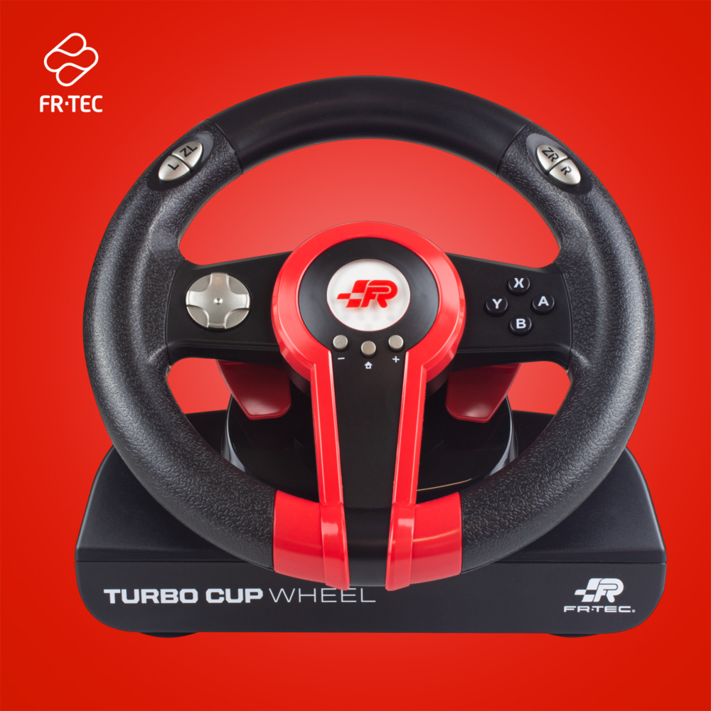 FR-TEC Interrupteur au volant Turbo Cup Wheel - Compatibilité avec Nintendo Switch, Switch Oled et PC - Vibration réglable - Plage de rotation de 180° - Comprend des pédales, des palettes de changement de vitesse et 12 boutons - Couleur noire
