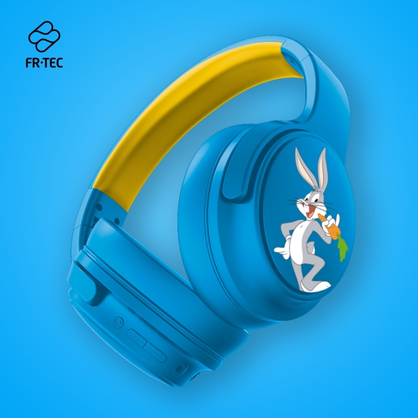 FR-TEC Looney Tunes Casque de jeu Bluetooth avec microphone intégré - Limitation 85 dB - Bandeau réglable - Coussinets d'oreille rembourrés - Couleur bleu/jaune