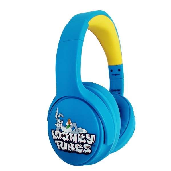 FR-TEC Looney Tunes Casque de jeu Bluetooth avec microphone intégré - Limitation 85 dB - Bandeau réglable - Coussinets d'oreille rembourrés - Couleur bleu/jaune