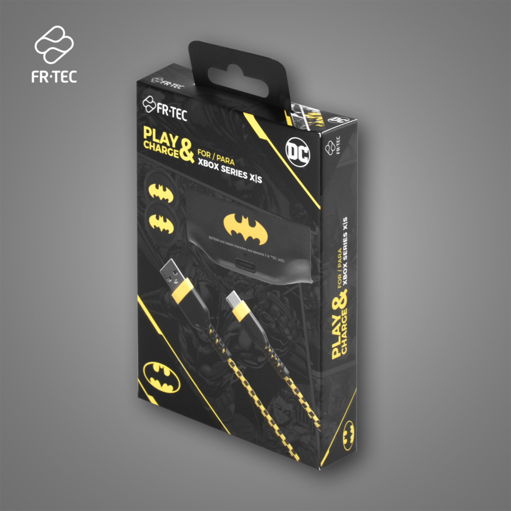 FR-TEC Pack Charge and Play Batman Xbox Series X/S - Grips avec Logo Batman - Câble USB-C 3m résistant et coloré - Batterie Rechargeable 1000Mah - Divers Coloris