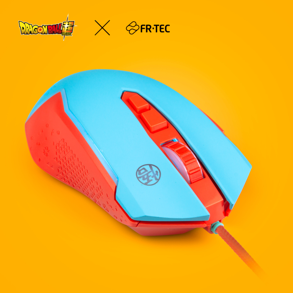 FR-TEC PC Dragon Ball Super Mouse Goku - Design ergonomique - Lumière LED RVB - Contrôle Dpi (800-8000) - Patins coulissants - Plug and Play - Câble tressé de 1,8 m - Couleur bleue