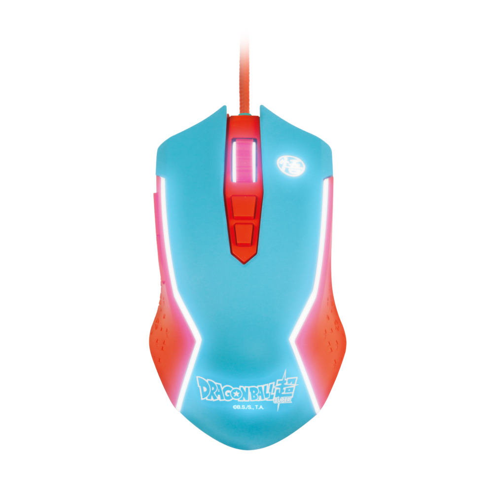 FR-TEC PC Dragon Ball Super Mouse Goku - Design ergonomique - Lumière LED RVB - Contrôle Dpi (800-8000) - Patins coulissants - Plug and Play - Câble tressé de 1,8 m - Couleur bleue