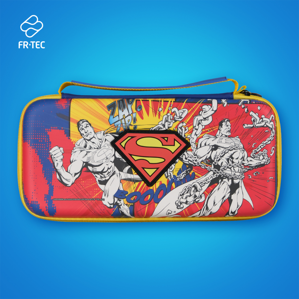 FR-TEC Premium Superman Bag pour Nintendo Switch - Compatible avec tous les modèles - Étui de haute qualité avec support intégré - Comprend une boîte de 4 jeux - Matériau intérieur de protection velouté - Différentes couleurs