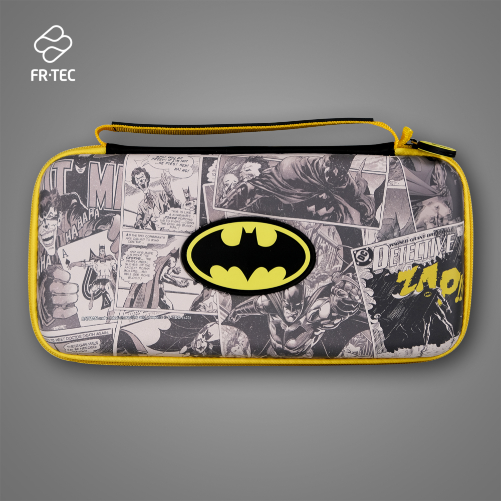 FR-TEC Sac Batman Premium avec Boîte de Jeu - Compatible avec Tous les Modèles Switch - Protection et Transport de Haute Qualité - Support Intégré - Comprend une Boîte de 4 Jeux - Différentes Couleurs