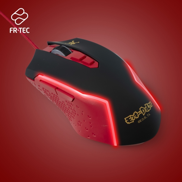 FR-TEC Souris USB monobloc jusqu'à 8000 dpi - Éclairage LED rouge - 5 boutons - Câble tressé - Couleur rouge/noir