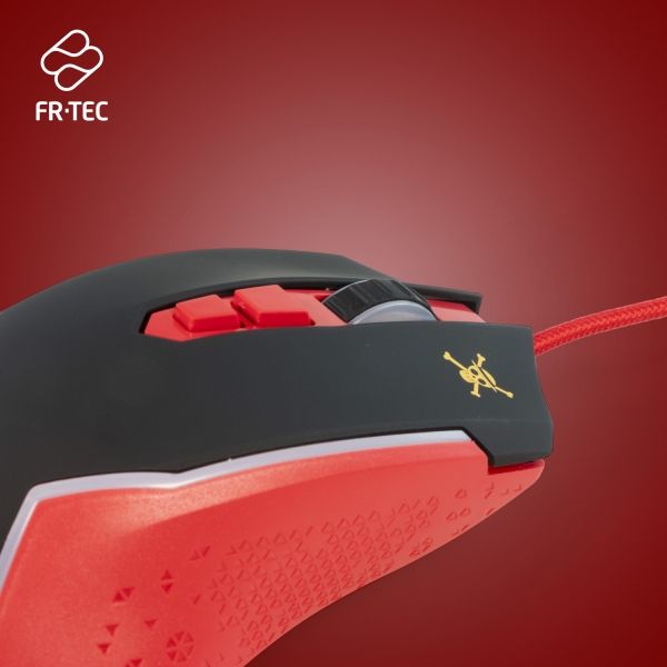 FR-TEC Souris USB monobloc jusqu'à 8000 dpi - Éclairage LED rouge - 5 boutons - Câble tressé - Couleur rouge/noir