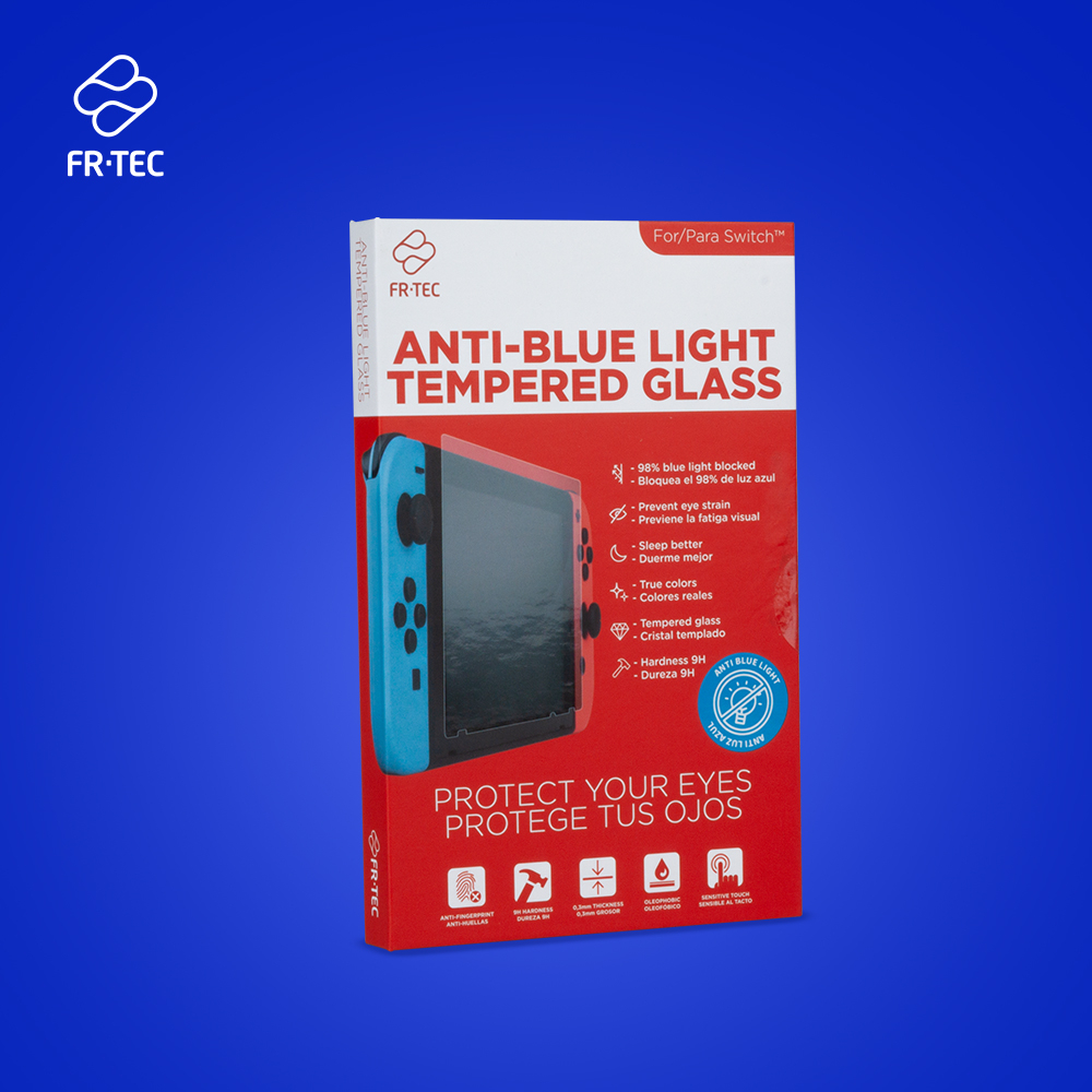 FR-TEC Verre Trempé Anti Lumière Bleue pour Nintendo Switch - Dureté H9 - Filtre Lumière Bleue - Bloque 98% des Rayonnements Bleus - Prévention de la Fatigue Visuelle et des Troubles du Sommeil - Application Facile - Couleur Transparente