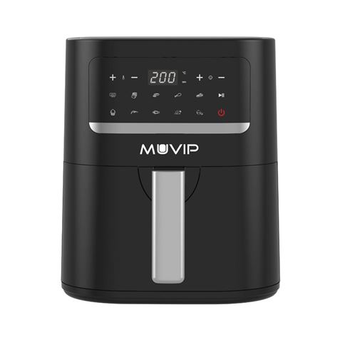 Friteuse à Air Chaud Muvip 45L 1600W Écran Tactile - 10 Programmes Préréglés - Cuisinez avec 80% Moins de Gras - Marmite Antiadhésive - Température Réglable 50-200ºC - Couleur Noir