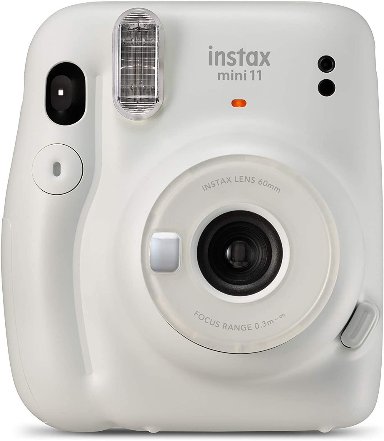 Fujifilm Instax Mini 11 Appareil photo instantané blanc glacé - Taille d'image 62 x 46 mm - Flash automatique - Mini miroir pour selfies - Dragonne et 2 boutons d'obturation différents