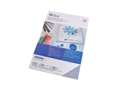 GBC HiClear Lot de 100 couvertures de reliure A4 - 180 microns - Couleur transparente