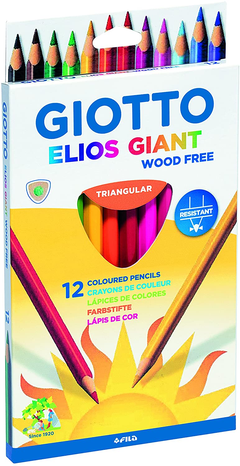 Giotto Elios Giant Wood Free 12 Crayons Triangulaires