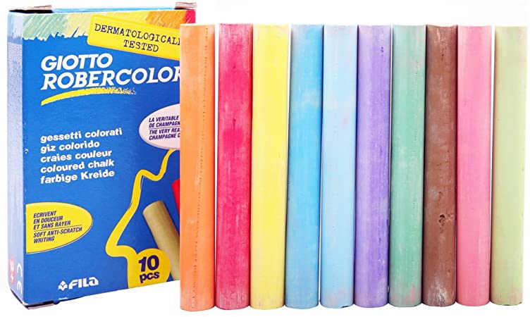 Giotto Robercolor Pack de 10 Craies de Couleur Rondes - Testées Dermatologiquement - Compactes et Durables - Couleurs Assorties