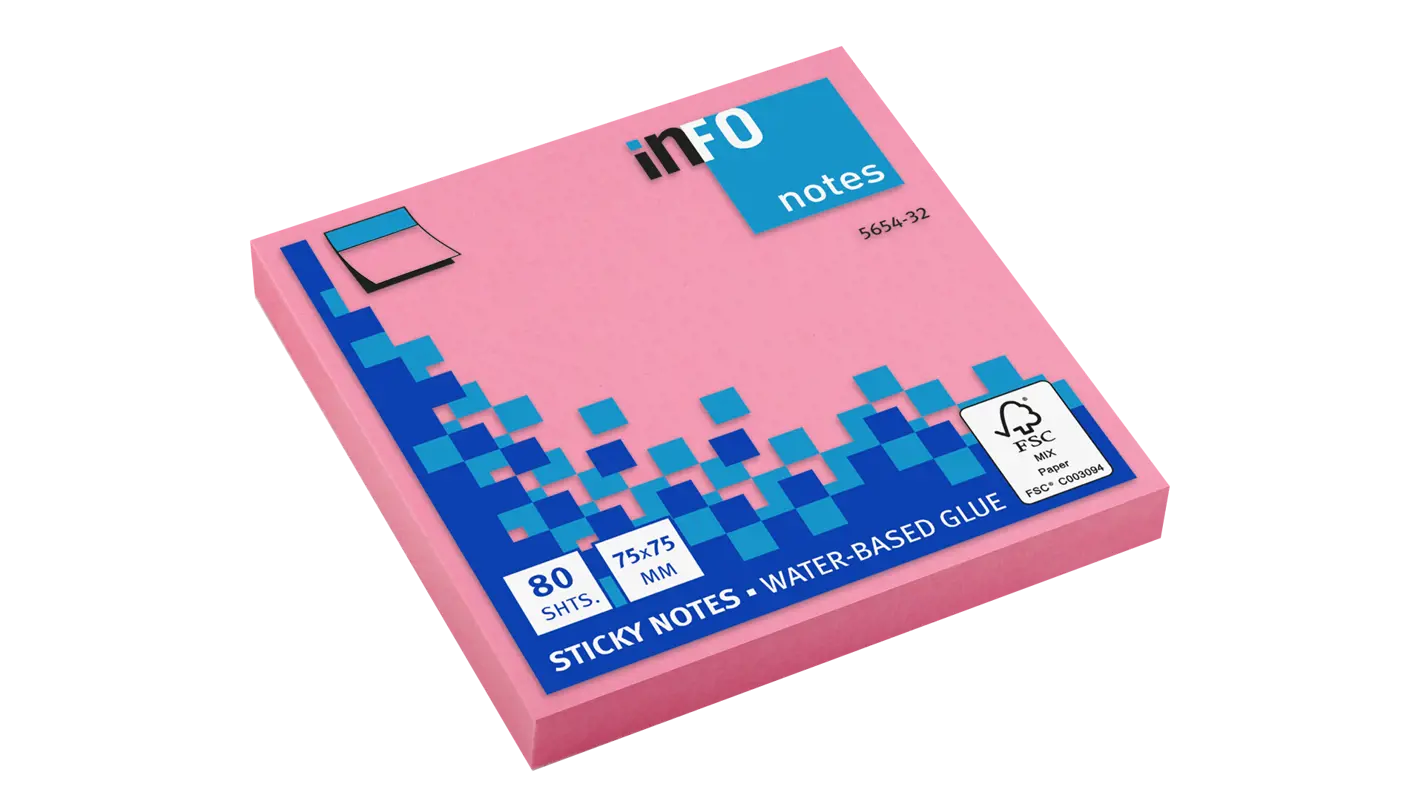 Global Notes inFO Brillant Bloc de 80 Notes Autocollantes 75 x 75 mm - Certification FSC ? - Couleur rose