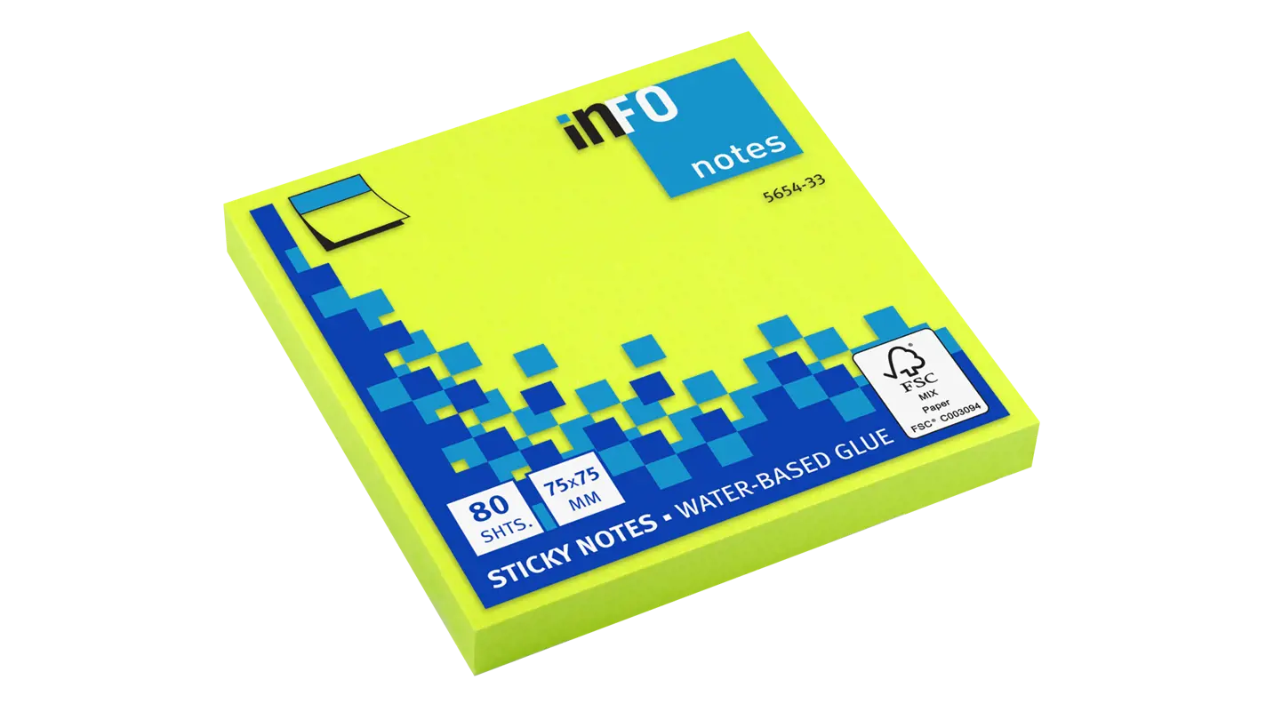 Global Notes inFO Brillant Bloc de 80 Notes Autocollantes 75 x 75 mm - Certification FSC ? - Couleur verte