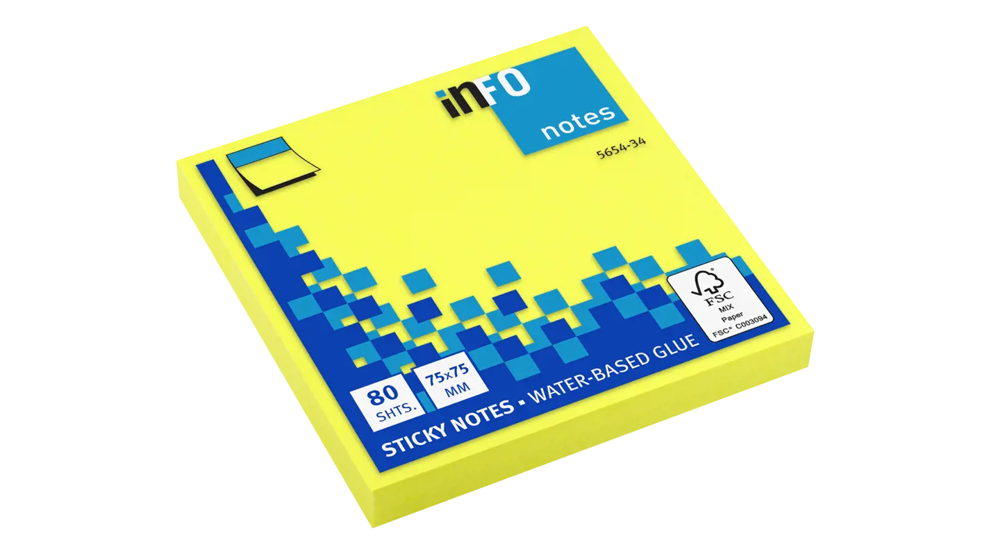 Global Notes inFO Brillant Bloc de 80 Notes Autocollantes 75 x 75 mm - Certification FSC ? - Couleur jaune