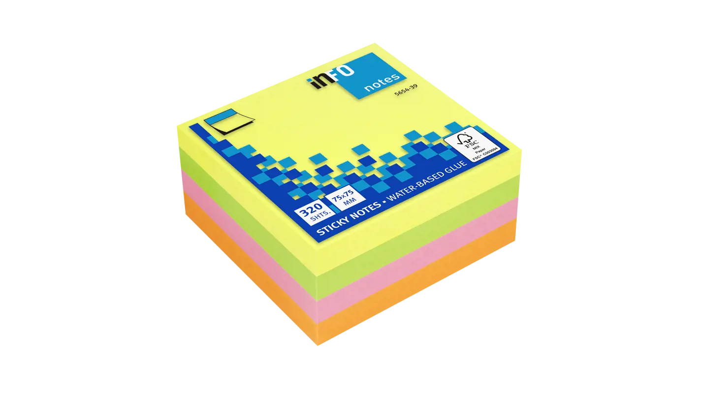 Global Notes inFO Cube de 320 Notes Autocollantes 75 x 75 mm - Certifié FSC ? - Couleurs jaune, orange, rose et vert