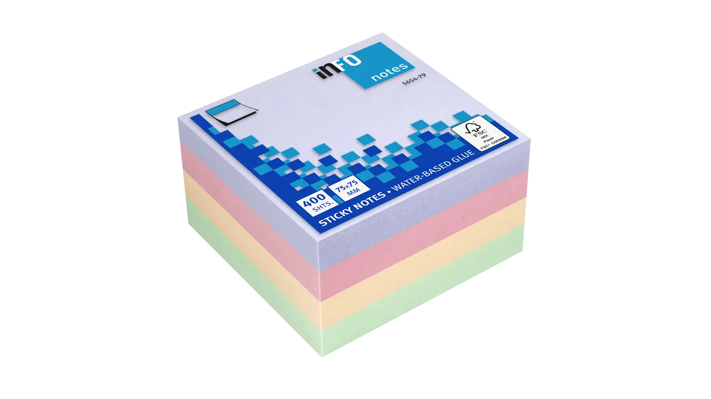 Global Notes inFO Cube de 400 Notes Autocollantes 75 x 75 mm - Certification FSC ? - Couleurs jaune, violet, rose et vert