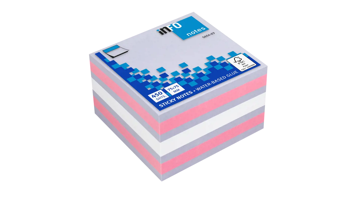 Global Notes inFO Cube de 450 Notes Autocollantes 75 x 75 mm - Certifié FSC ? - Couleurs violettes, roses et blanches
