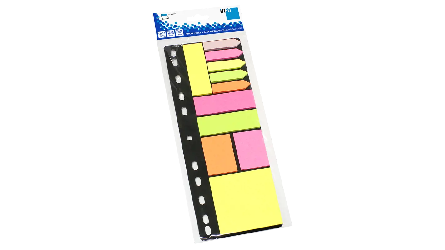 Global Notes inFO Ensemble de notes autocollantes et marque-pages de différentes tailles – Couleurs vert, rose, jaune et orange