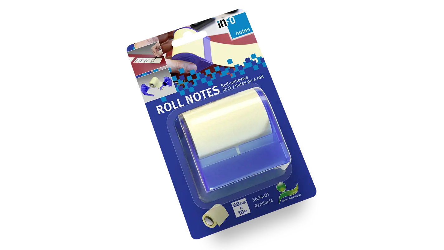 Global Notes inFO Roll Rouleau de 10 mètres de Notes Autocollantes 60 mm + Distributeur Bleu - Couleur Notes Jaunes