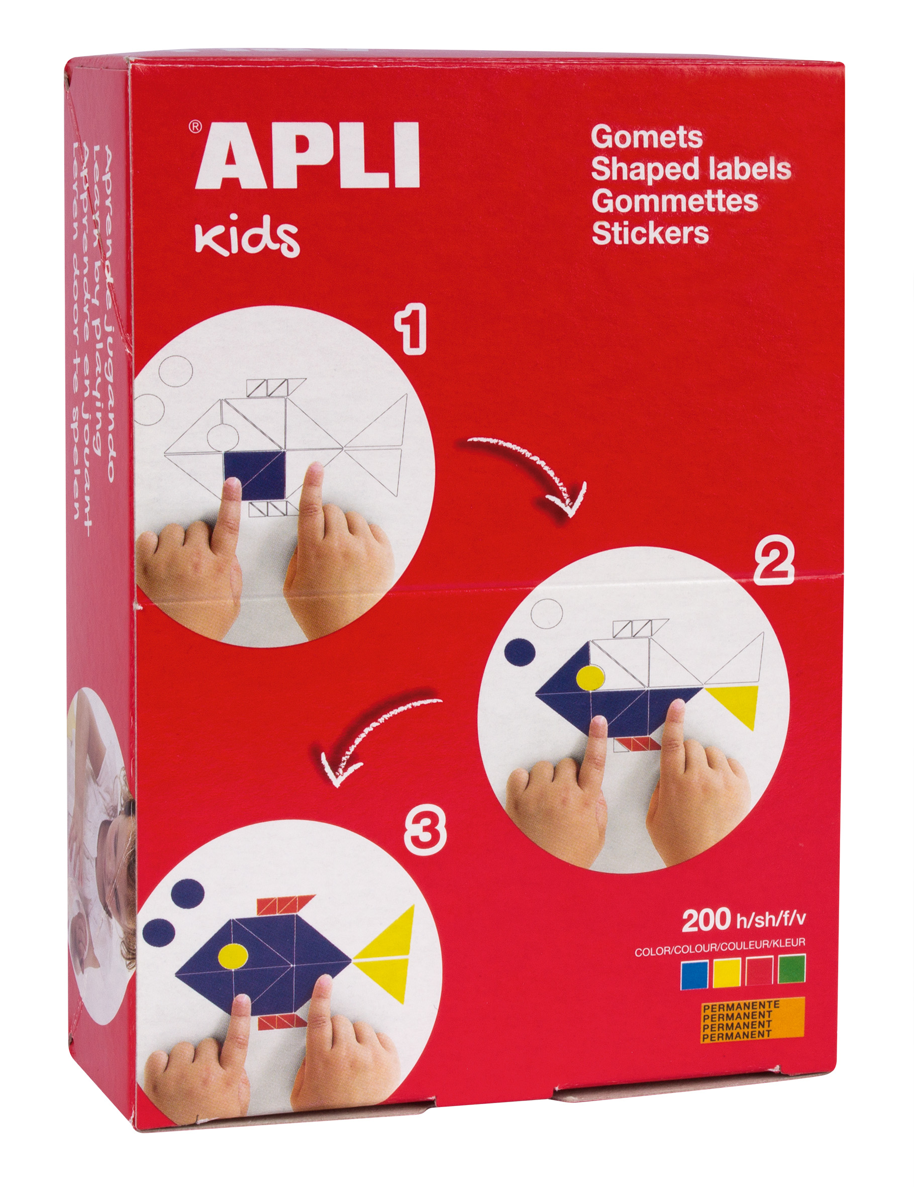 Gomets ronds Apli Ø 19 mm avec adhésif permanent - 8000 Gomets par boîte - Idéal pour les écoles et les ateliers pour enfants - Conforme aux normes EN-71 et FSC