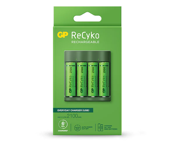 GP ReCyko B421 Pack Chargeur USB Quotidien 4 Espaces + 4 Piles 2100mAh AA Rechargeables
