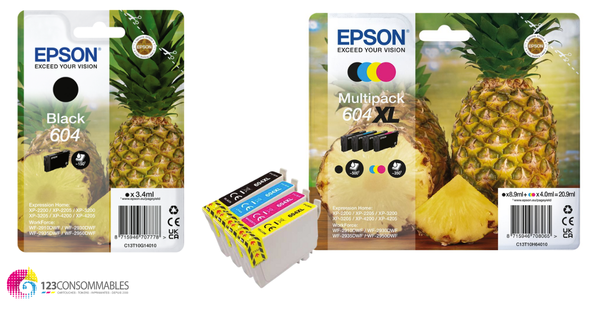 604XL- 8 Cartouches d'encre compatible avec EPSON 604 XL Ananas - cartouche  encre epson 604 cartouche epson xp2200 xp 2205