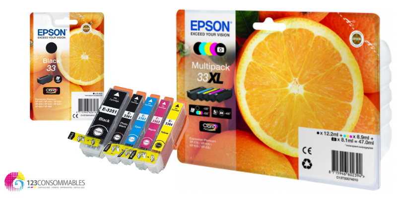 Imprimantes compatibles avec Cartouche Jet d'encre EPSON T33 - Orange