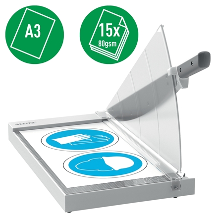 Cisaille à papier Leitz Precision Office A3 - Coupe jusqu'à 15 feuilles - Format A3 - Cutter en acier rectifié avec précision