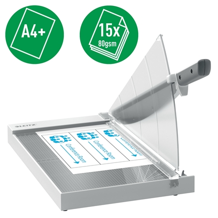 Cisaille à papier Leitz Precision Office A4+ - Coupe jusqu'à 15 feuilles - Format A4 - Cutter en acier rectifié avec précision