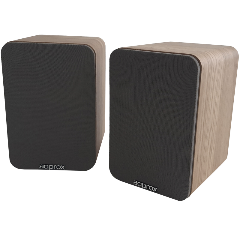 Haut-parleurs alimentés environ 60 W RMS Bluetooth 5.0 - Boîtier en bois - RCA, optique, coaxial, USB - Support mural inclus - Couleur bois