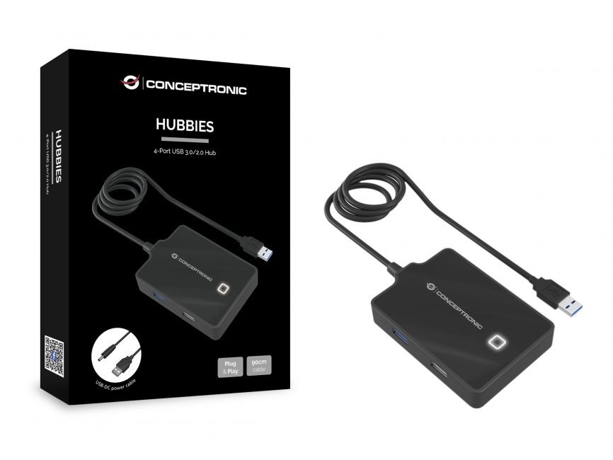 Hub Conceptronic USB-A 3.0 avec 1x USB-A 3.0 et 3x USB-A 2.0 - Câble de 0,90m