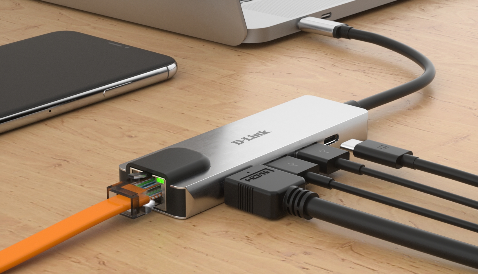 Hub D-Link USB?C 5 en 1 2 Ports USB 3.0 + 1 HDMI + 1 RJ45 - Plug & Play