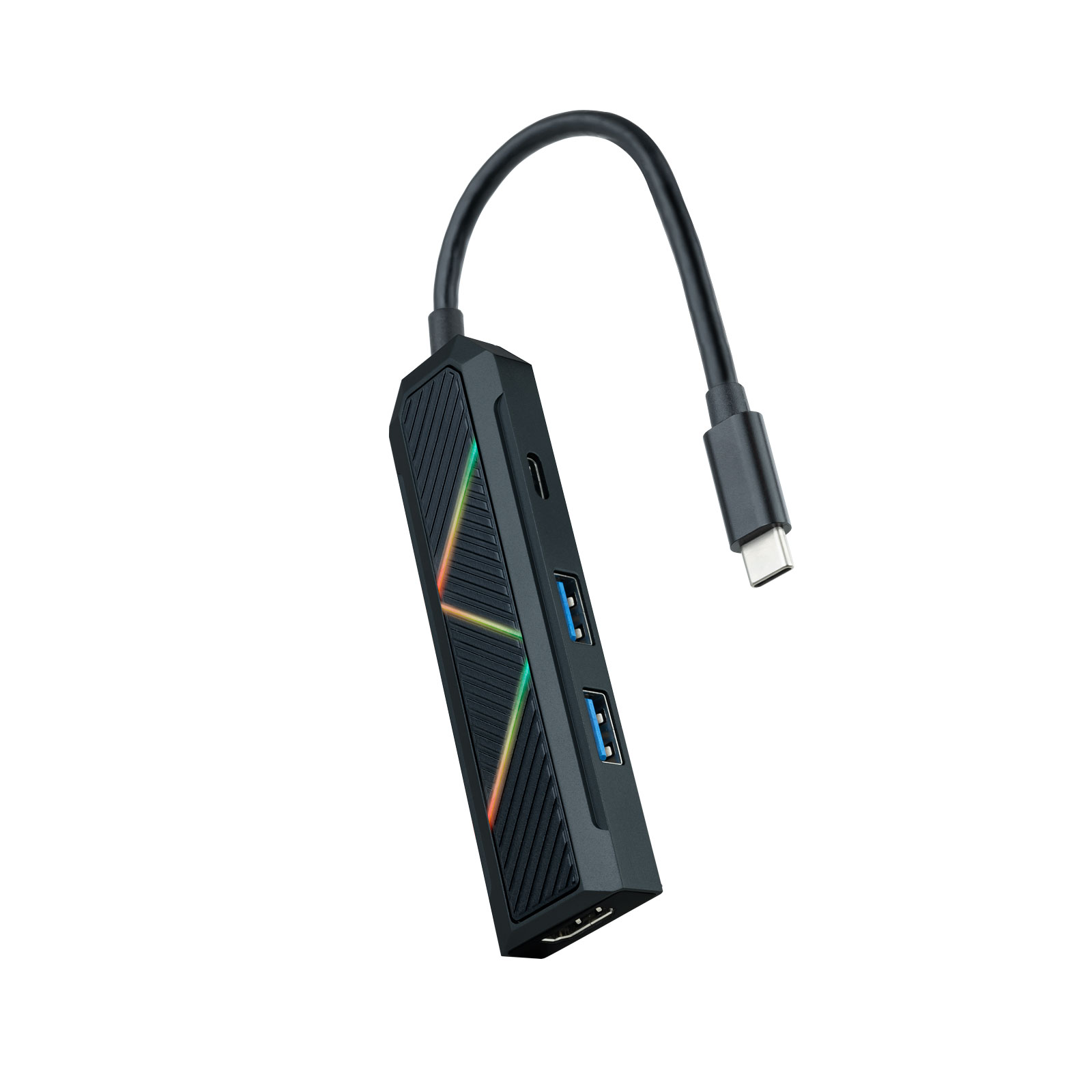 Hub Nanocable 4 en 1 USB-C 3.0 avec 2x USB-A 3.0, 1x USB-C PD, 1x HDMI - Boîtier Aluminium - Câble 0.15m