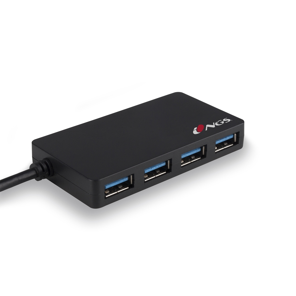 Hub NGS 4 ports USB 3.0 - Vitesse jusqu'à 4,80 Go/s - Couleur noire