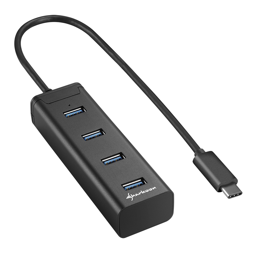 Hub USB-C 3.0 Sharkoon avec 4x USB-A 3.0 - Boîtier Aluminium - Câble 0.30m
